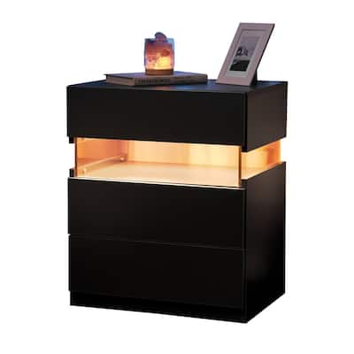 Black LED Nightstands with Acrylic Board and RGB LED Light - Modern End Table for Bedroom