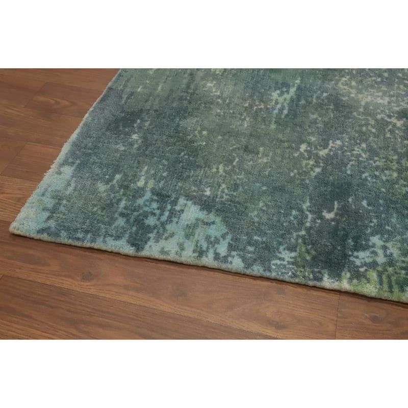 Hand-knotted Modern Silk Blue Abstract Oriental Area Rug - 5' 9'' X 4' 0''