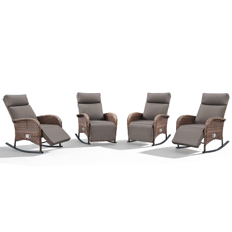 Meyreso Wicker Rocking Reclining Chaise Lounge with Adjustable Backrest & Footrest (4-Pack)