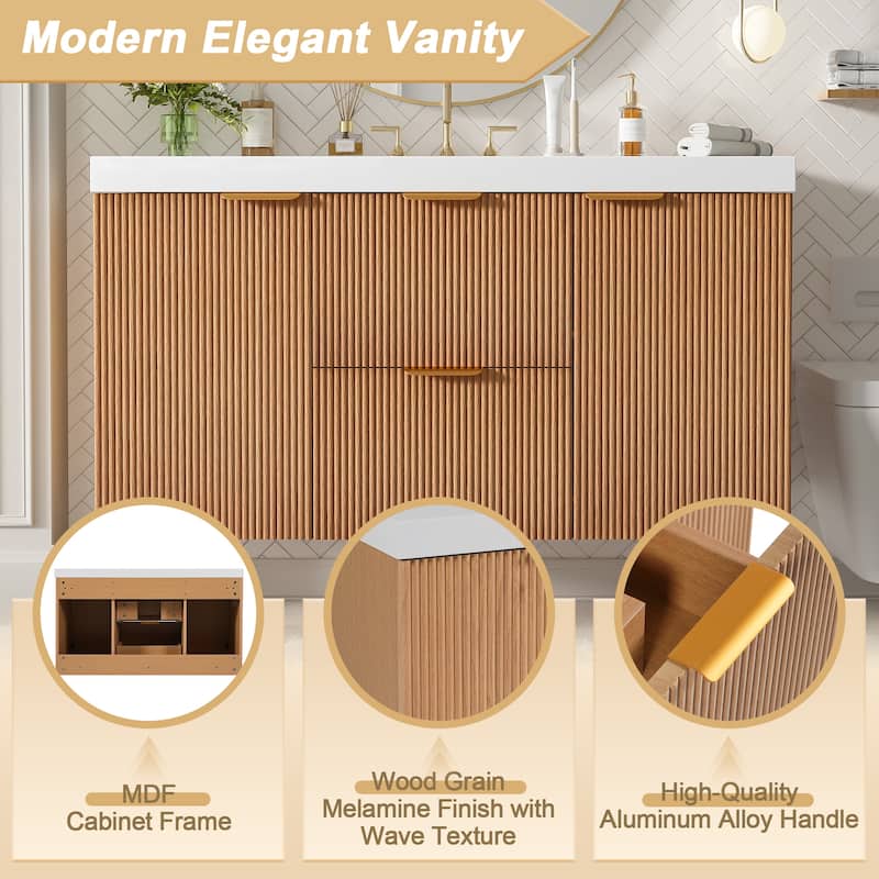 42"Single Sink Bathroom Vanity with SMC Top,MDF Cabinet,Soft Close Doors,U-shaped Drawers,Wall-Mounted Modern Storage Vanity