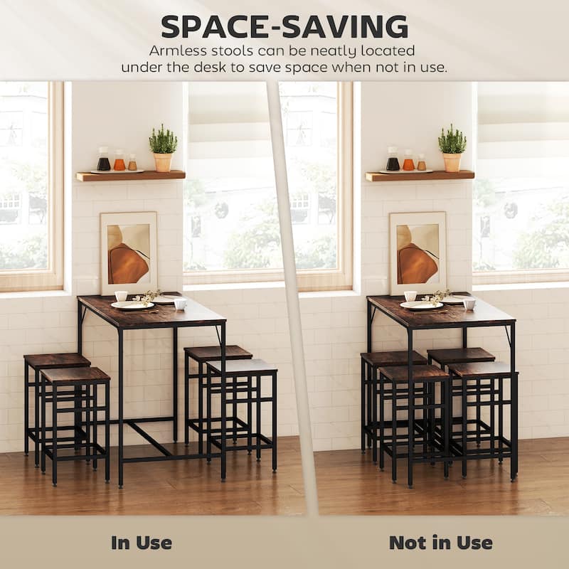 HOMCOM 5-Piece Modern Industrial Dining Room Table Furniture Set with 4 Chairs & Steel Legs for Dining Room, Black/Brown