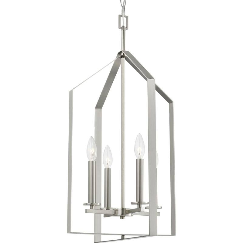 Vertex Collection Four-Light Brushed Nickel Contemporary Foyer Light - 15 in x 15 in x 28 in - 15 in x 15 in x 28 in