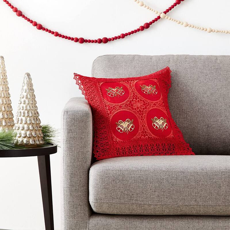 Violet Linen Christmas Braided Holly Lace Pattern Decorative Throw Pillow