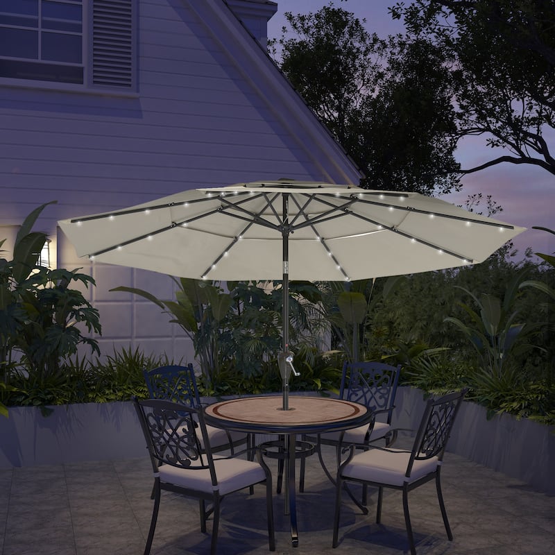 Clihome 10FT LED 3-Tier Patio Market Umbrella with Crank