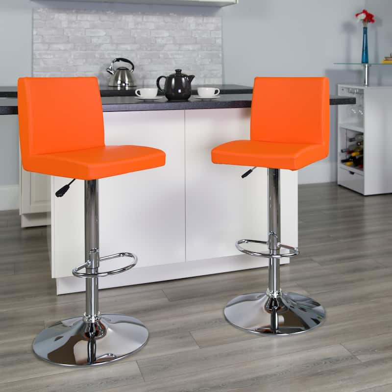 Contemporary Vinyl Adjustable Panel Back Chrome Barstool - 15.25"W x 18.5"D x 35.25" - 43.75"H
