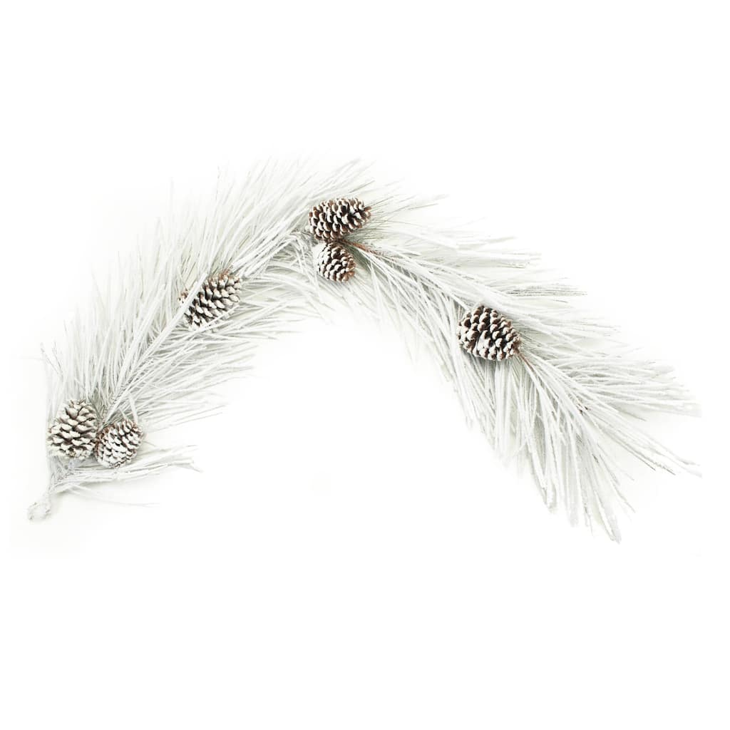 48-Inch Snow Flocked Long Needle Pine Garland with Natural Pinecones - 48" x 7.25" x 12"