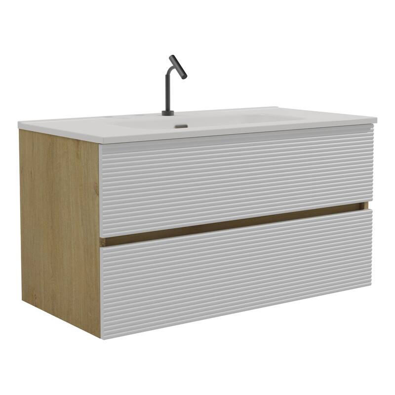 24"/30"/36" Wall Mounted Bathroom Vanity w/ Ceramic Sink with Overflow