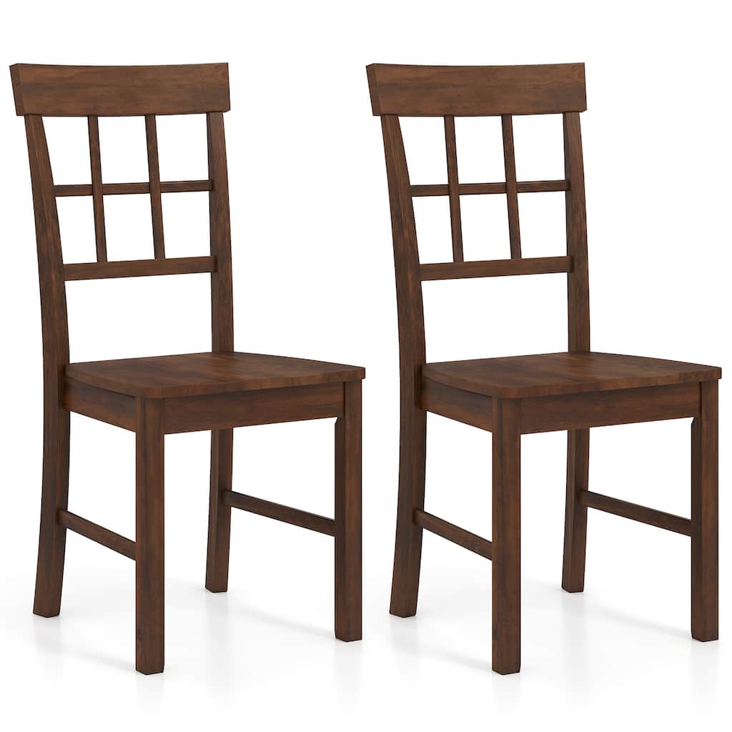 Gymax Dining Chairs Set of 2 Rubber Wood Chairs w/High Lattice