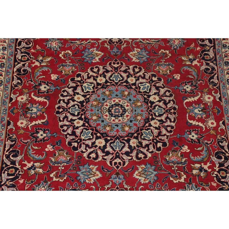 Traditional Red Mashad Persian Vintage Rug Hand-Knotted Wool Carpet - 6'7"x 10'0"