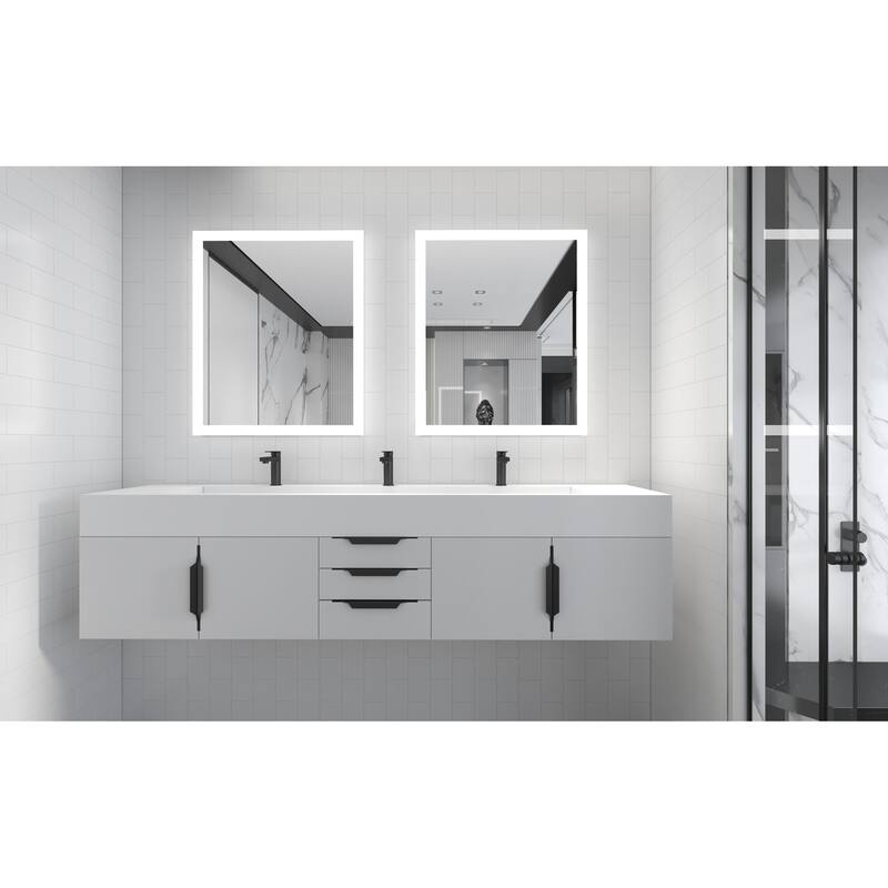 Nile 84" Wall Mounted Bathroom Vanity Set w/ White Top