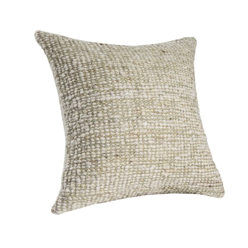 Handwoven Striped Wool Square Throw Pillow - 22" - Cream and Green