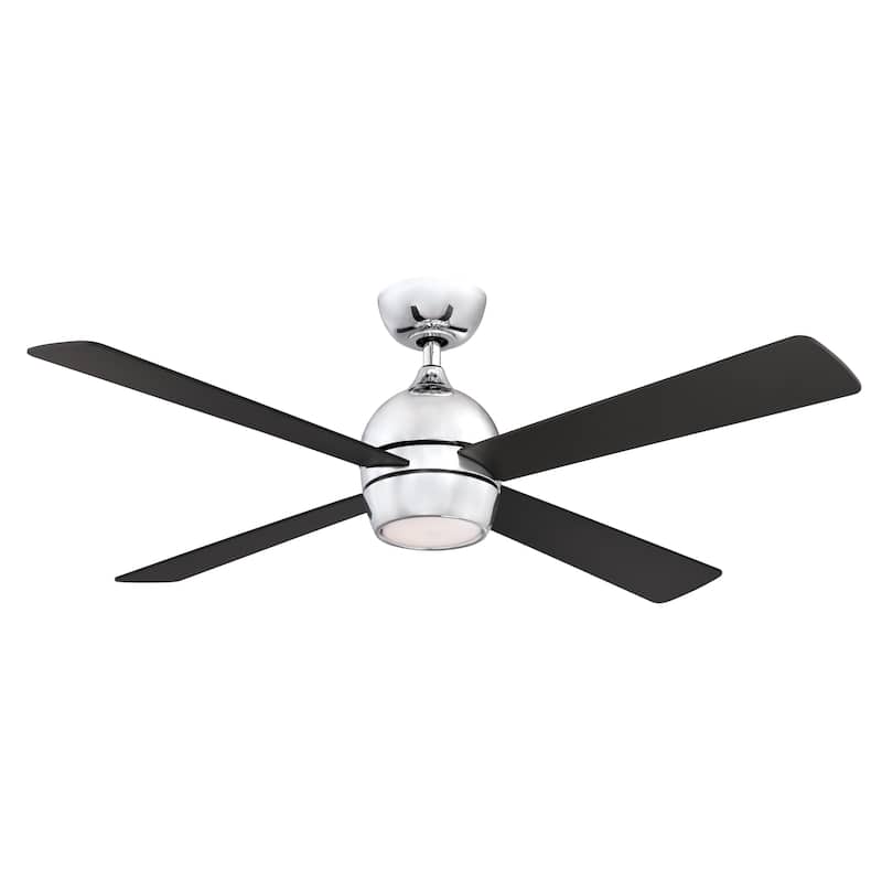 Fanimation Kwad 52 inch Indoor Ceiling Fan with LED Light Kit and Remote - Chrome with Black Blades - Hardwired