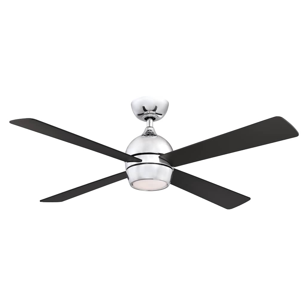 Fanimation Kwad 52 inch Indoor Ceiling Fan with LED Light Kit and Remote - Chrome with Black Blades