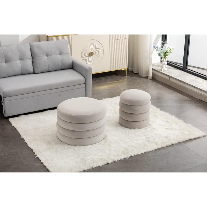 Round Storage Ottoman Footstool, Boucle Fabric Upholstered Vanity Stool, Small Ottomans Table with Removable Lid