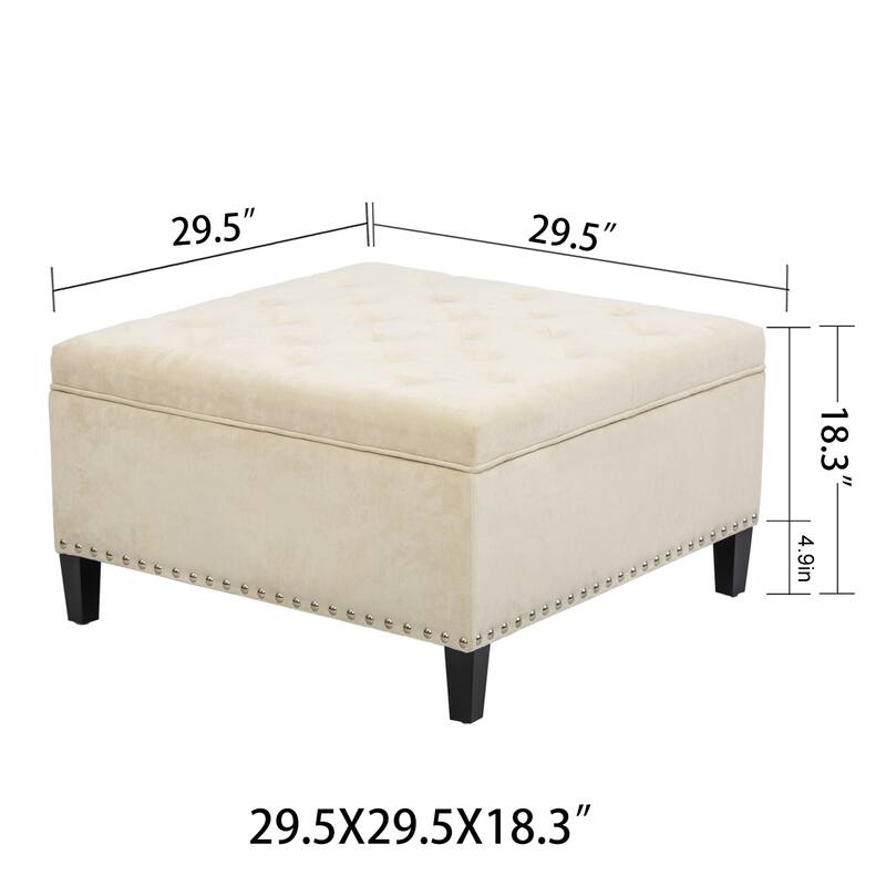 Adeco Square Footstool Storage Ottomans, Milk White