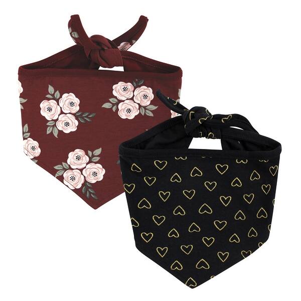 slide 1 of 1, Luvable Friends Dog Reversible Pet Dog and Cat Bandana Bibs 2pk, Burgundy Floral Hearts, One Size One Size - Burgundy Floral Hearts