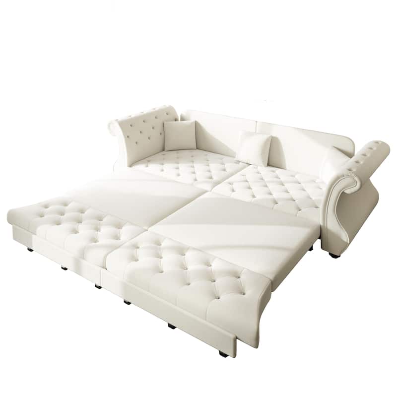 97.6" Oversized Chesterfield Pull-Out Sofa Bed, Velvet Upholstered Sleeper Couch with Roll Arms & Tufting