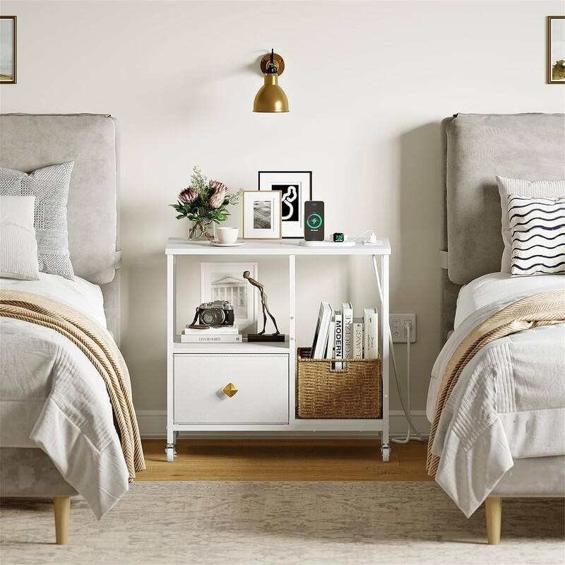 End Table with Charging Station - 13.78"D x 23.62"W x 22.4"H