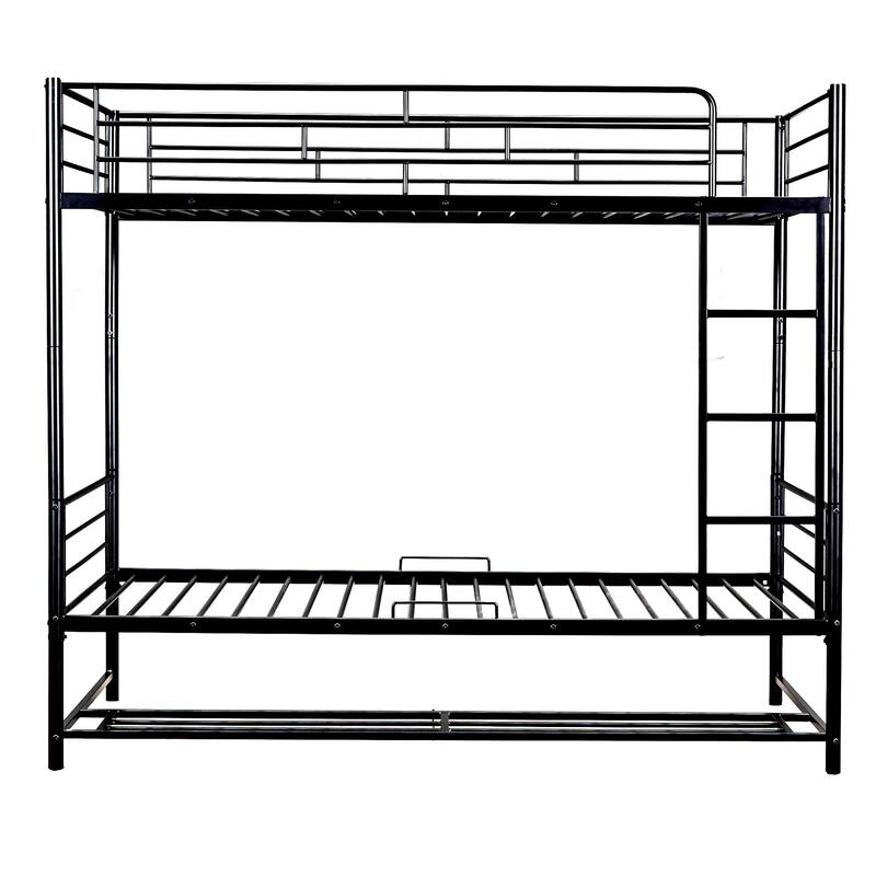 Twin Over Twin Metal Bunk Bed with Shelf and Guardrails