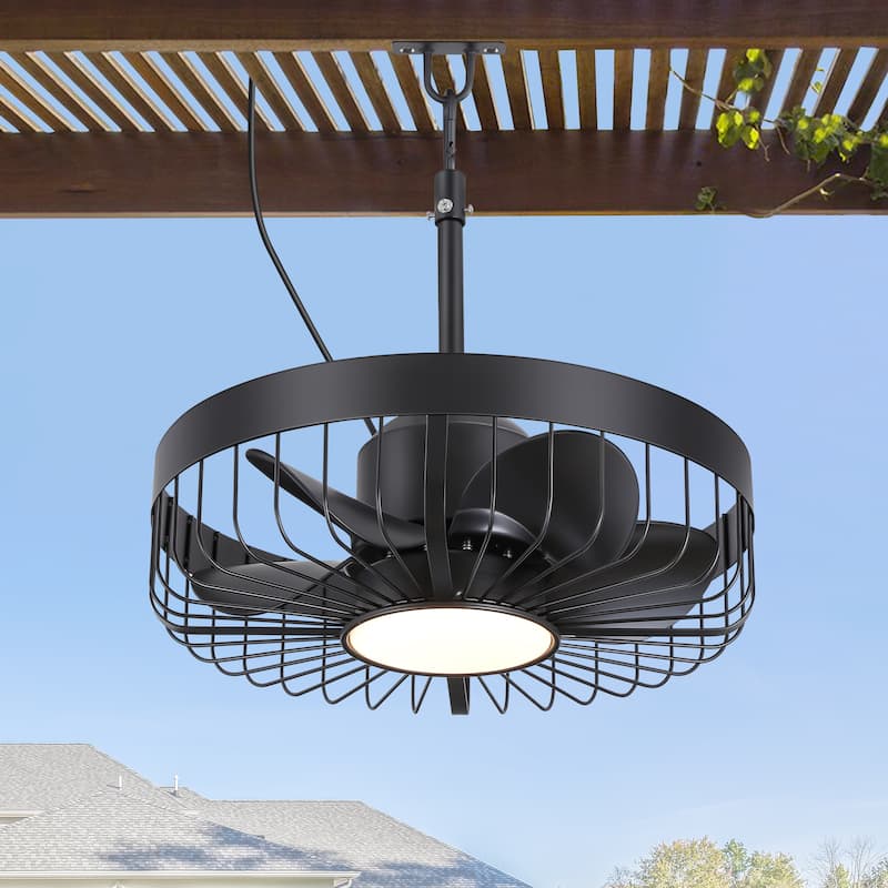 19" Waterproof Plug-in Outdoor Ceiling Fan with Light and Remote(5-Blade)