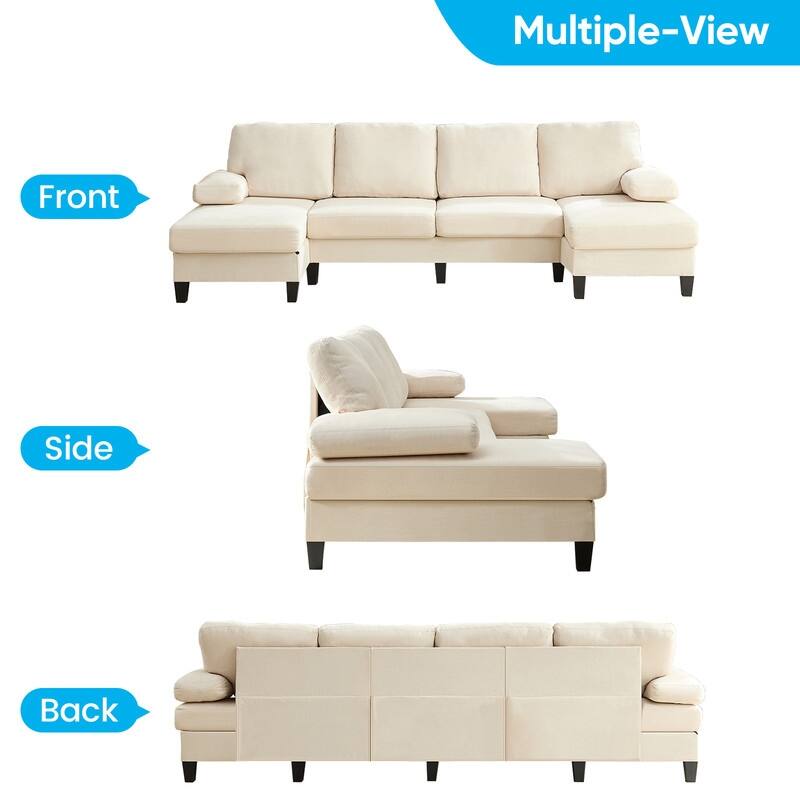 Mixoy W110"Velvet U-Shaped Sectional Sofa Couches,Upholstered 4-Seater Sofa with Double Chaises and Sleepable Armrest