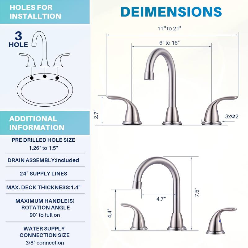 WOWOW 8 in. Widespread Double Handle Bathroom Faucet