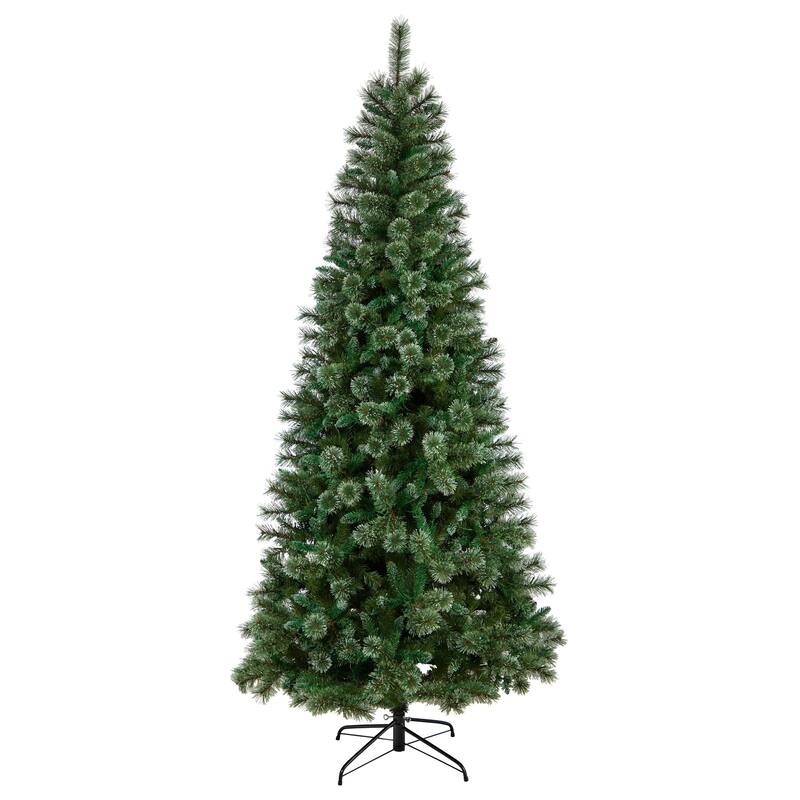 8’ Wisconsin Slim Snow Tip Pine Artificial Christmas Tree, Clear LED - 8 Foot
