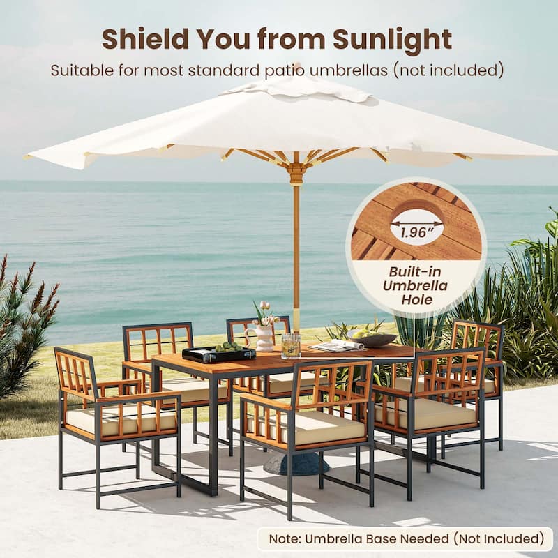 7 PCS Patio Dining Set Outdoor Acacia Wood Table and Chairs Set