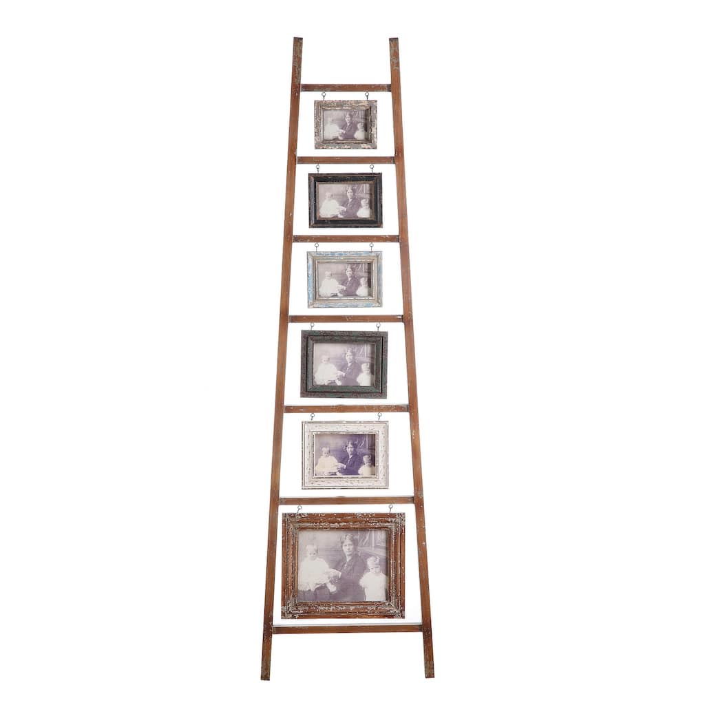Decorative Wood Ladder with 6 Hanging Photo Frames
