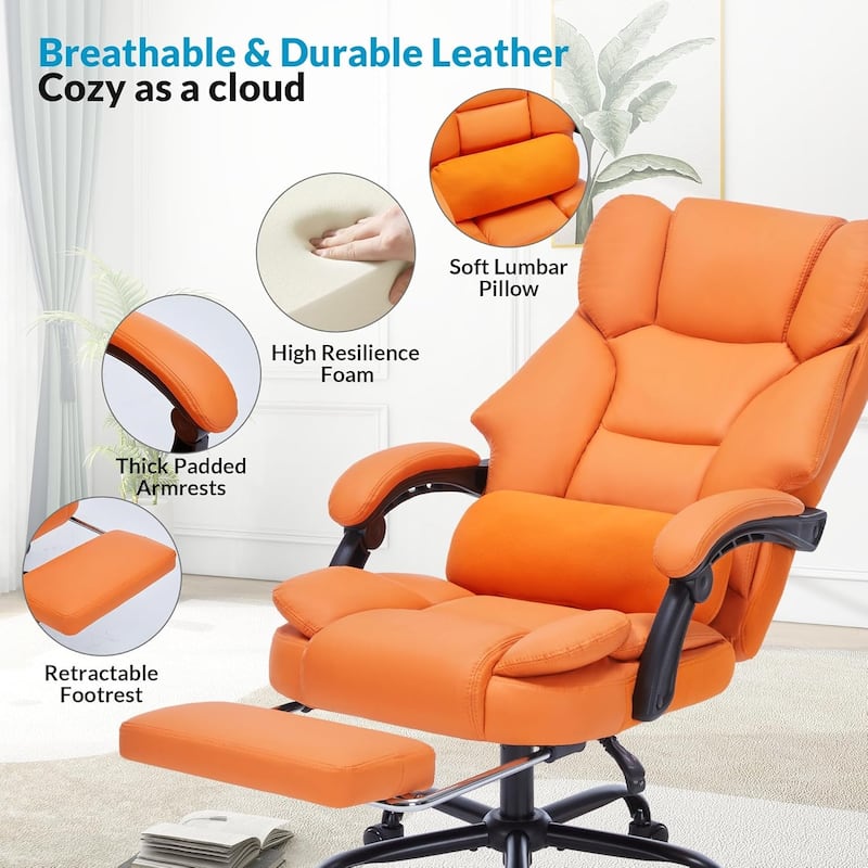 Office Chair with Foot Rest, Executive Office Chair with Arms, Reclining Computer Chair with Wheels and Lumbar Support
