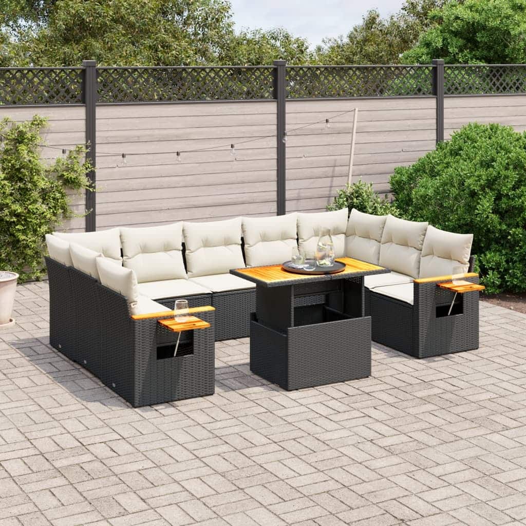 vidaXL Patio Sofa Set with Cushions Outdoor Furniture 10 Piece Poly Rattan