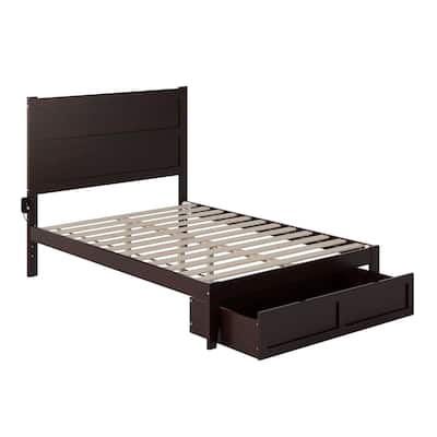 Full Bed with Foot Drawer & Charging Station - Espresso Wood Bed Frame - 53.5" x 76"