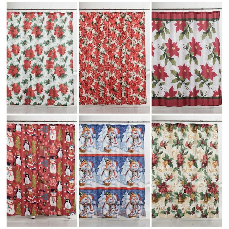 13 PC Christmas Shower Curtain Set with Metal Roller Hooks Dobby Printed Holiday Bathoom Décor
