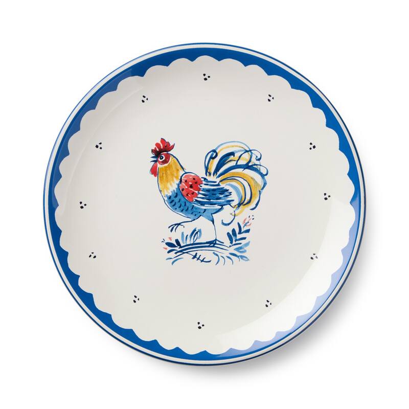 Certified International French Rooster 9" Salad/Dessert Plates, Set of 4 Assorted Designs - 9.00"L x 9.00"W x 1.00"H