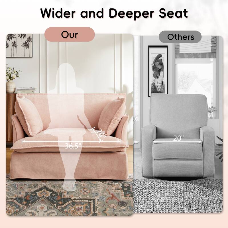 Roomfitters 47.2" Oversized Accent Chair, Chenille Armchair with Deep Wide Seat, Throw Pillows, Modern Lounge Sofa