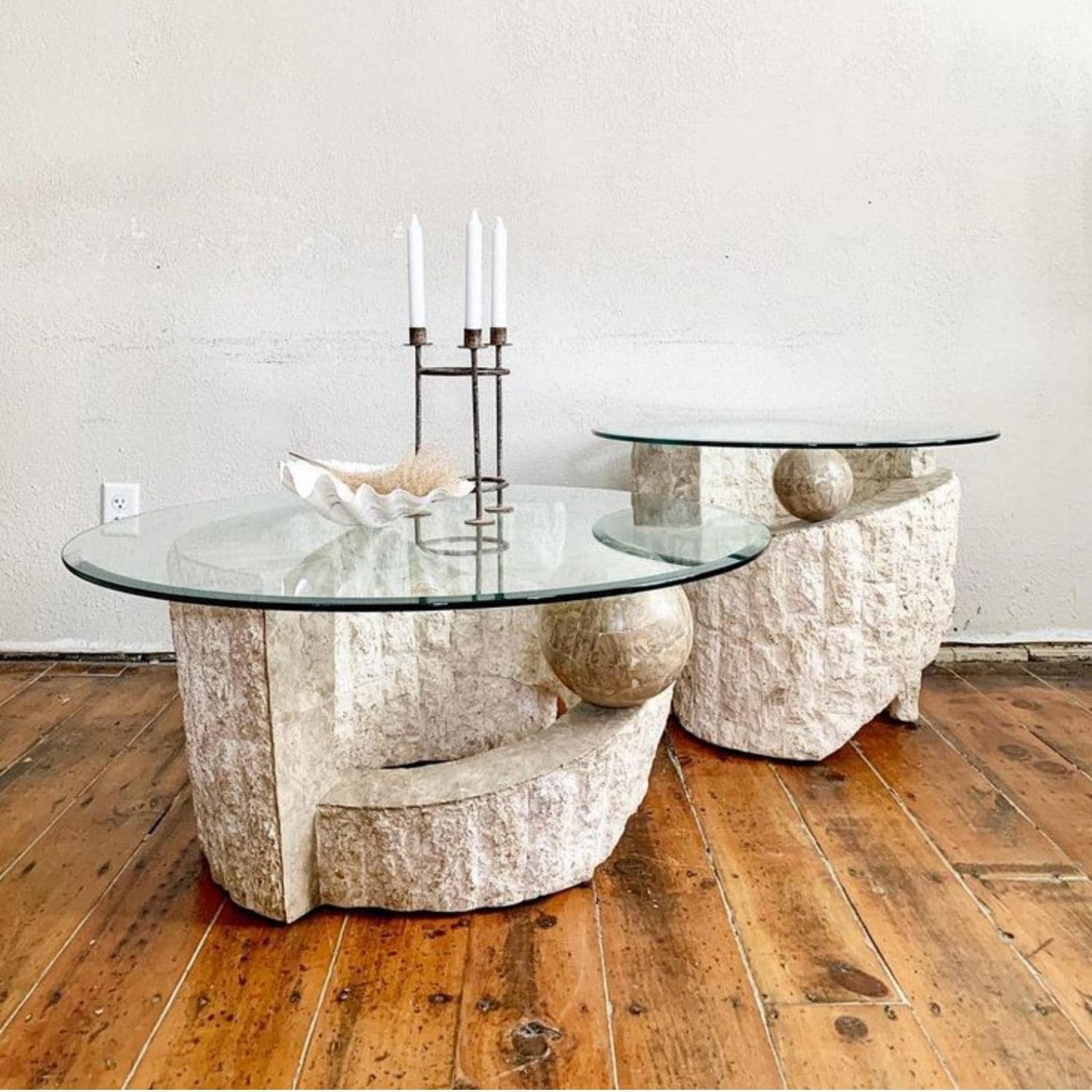 Vintage Tessellated Coffee Table Round Accent Table