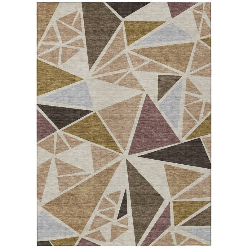 Machine Washable Indoor/ Outdoor Abstract Mosaic Chantille Rug