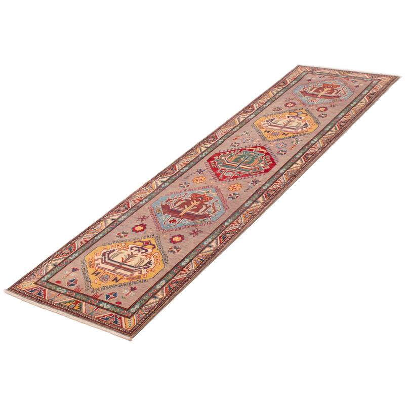 ECARPETGALLERY Hand-knotted Uzbek Ghazni Taupe Wool Rug - 2'9 x 9'8