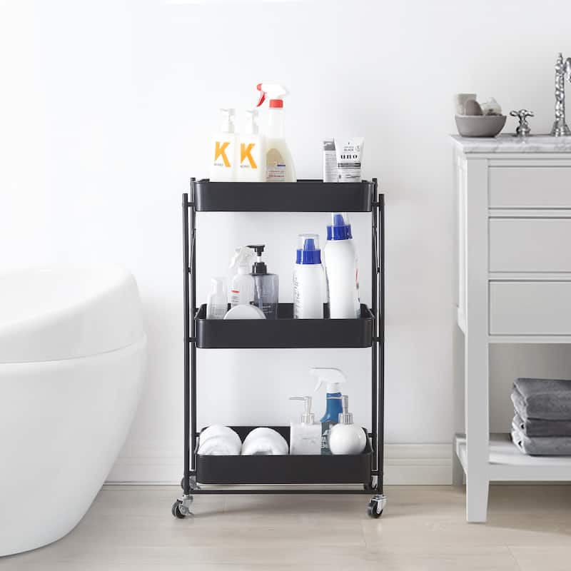 Urban Shop Foldable 3 Tier Mesh Rolling Storage Cart - 17.8" x 11.65" x 30.5"