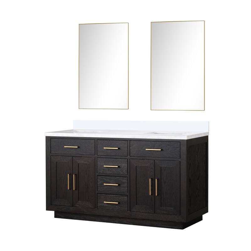 Abbey 60 in W x 22 in D Black Oak Double Bath Vanity, Cultured Marble Top, and 28 in Mirrors
