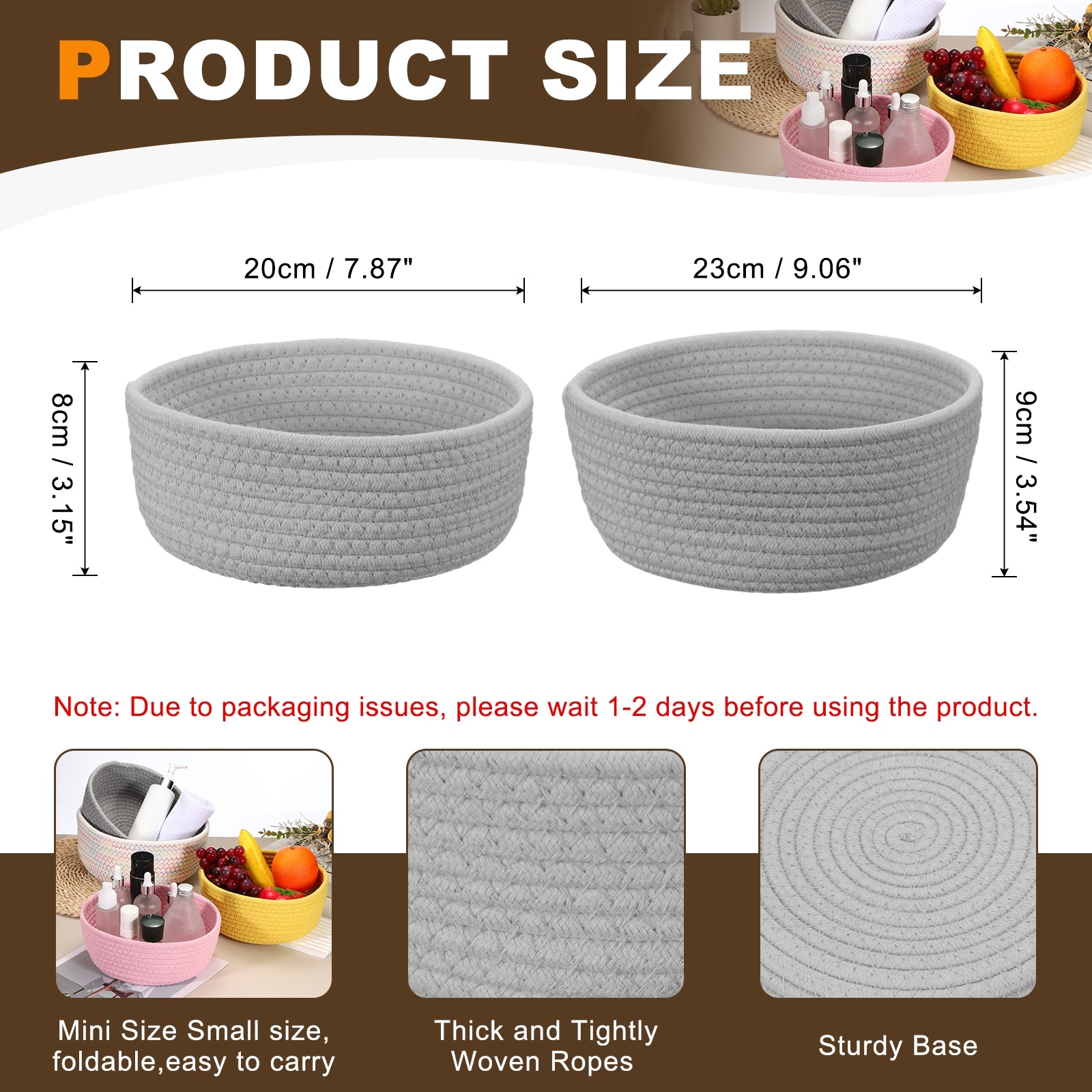 Small Cotton Rope Woven Storage Basket Round Organization Storage Bins