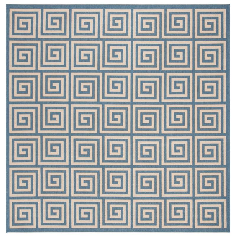 SAFAVIEH Linden Cathy Indoor/ Outdoor Waterproof Patio Backyard Rug - 6'7" Square - Cream/Blue