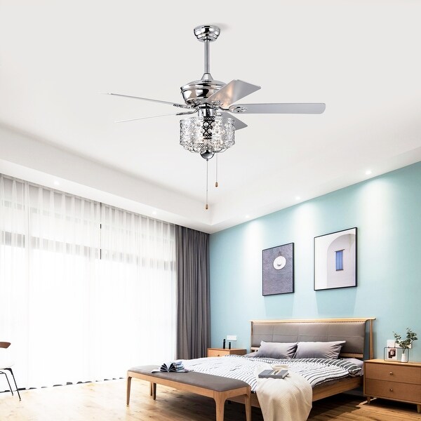 52 inch Indoor Chrome Ceiling Fan with Pull Chain,Reversible