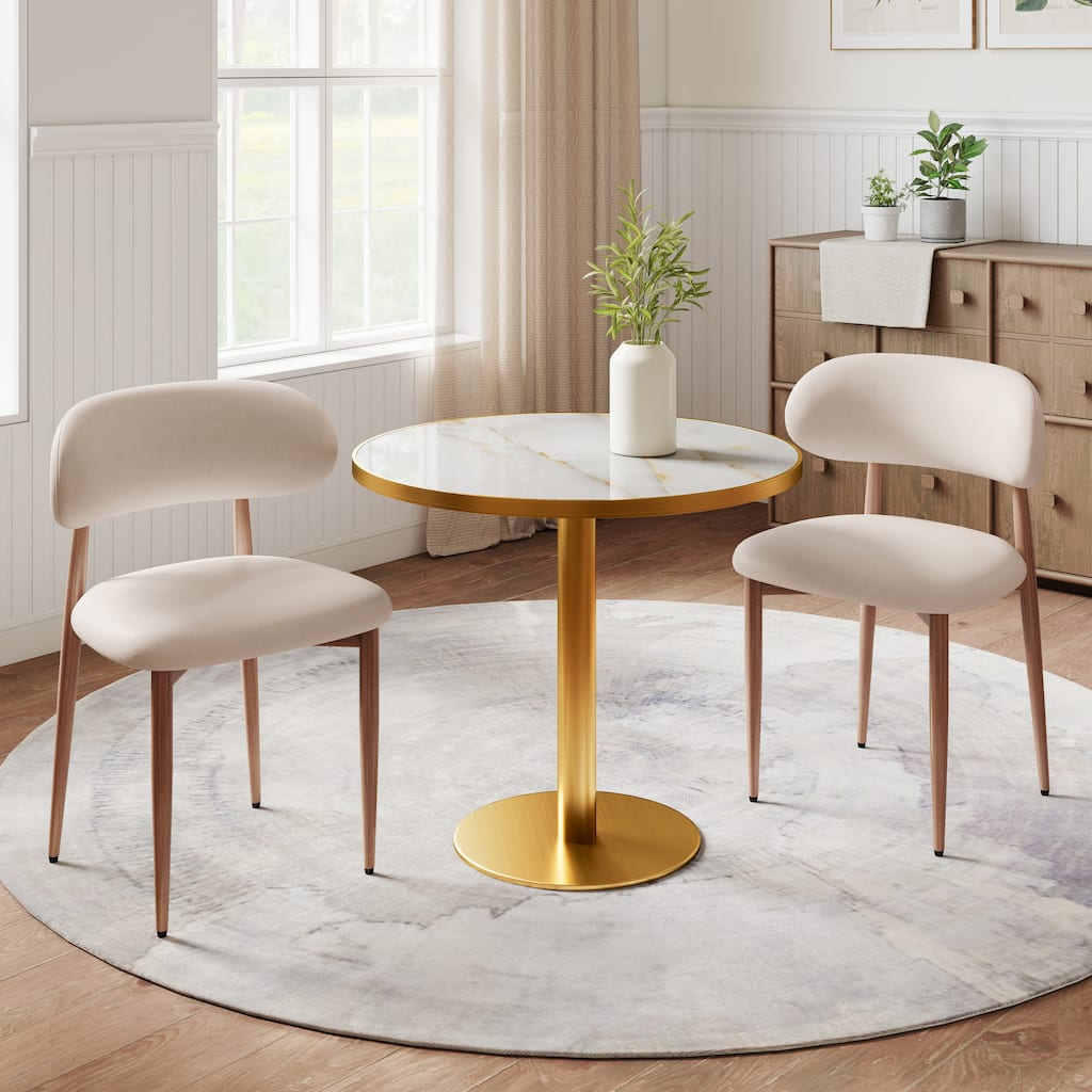 Dining Chairs Set of 2, Modern Farmhouse Fabric Upholstered Side Chairs with Comfortable Foot Pegs, Metal Legs Dining Chairs