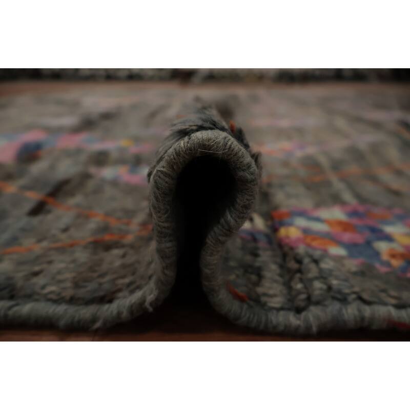 Hand Knotted Oriental 100% Wool Carpet Modern Geometric Greys & Charcoal Moroccan Area Rug - 12' 0'' X 9' 5''