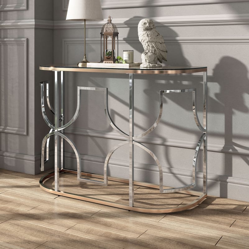 DH BASIC Modern Style Chrome and Gold Open Sofa Table by Denhour - Chrome/Gold
