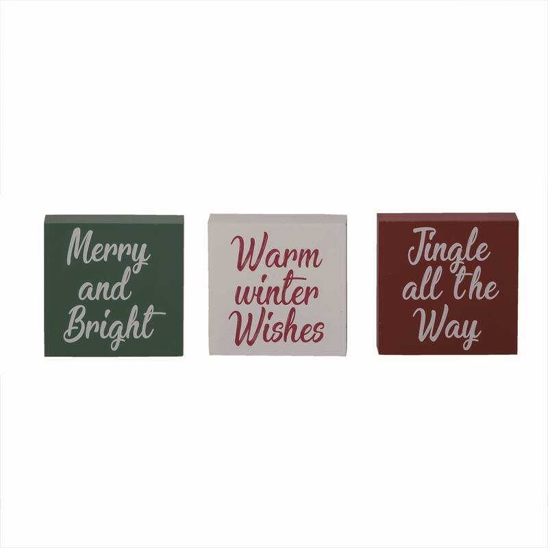 Transpac MDF Candy Cane Block Decor Set of 3 Christmas Home Decorations