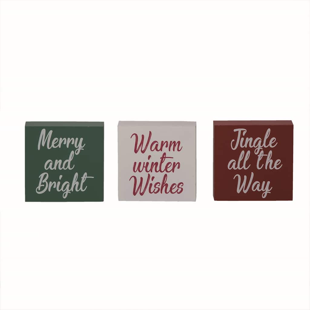 Transpac MDF Candy Cane Block Decor Set of 3 Christmas Home Decorations