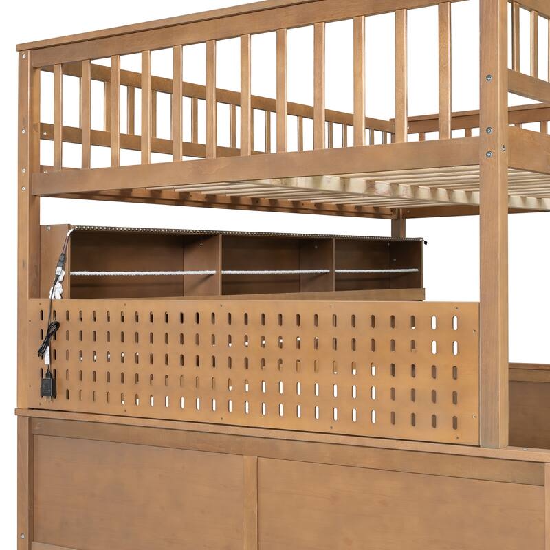 Convertible Bunk Bed with LED Storage Wall & Pegboard by Harper&Bright Designs
