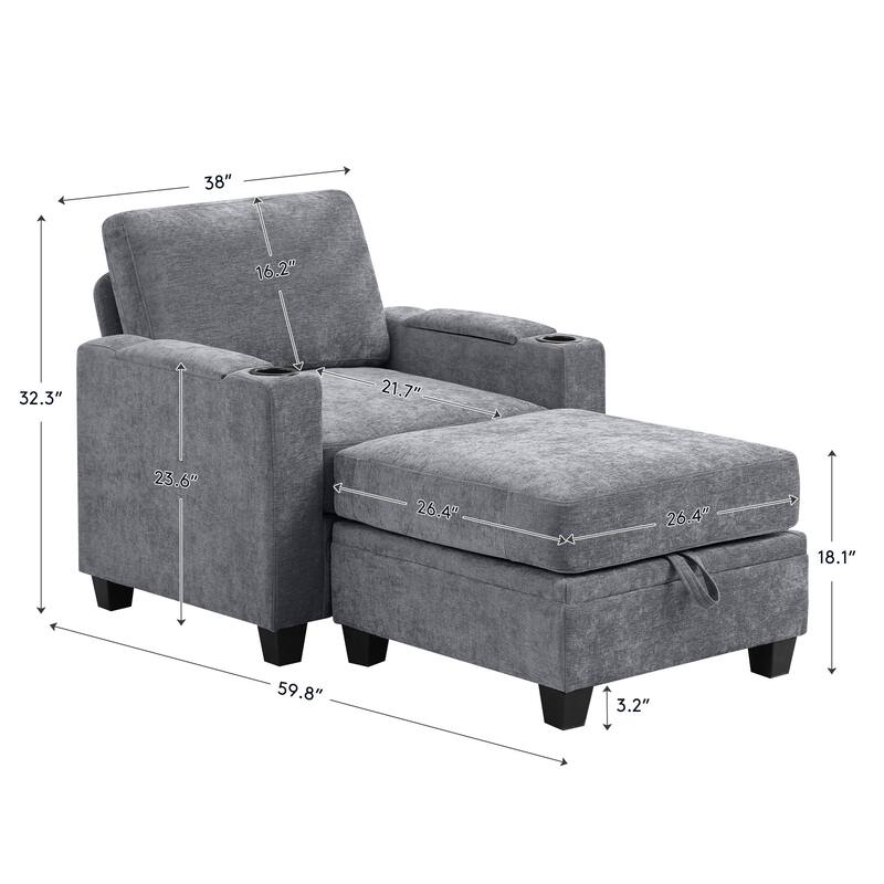 Chenille Sectional Sofa, Hidden Storage & Modular Design